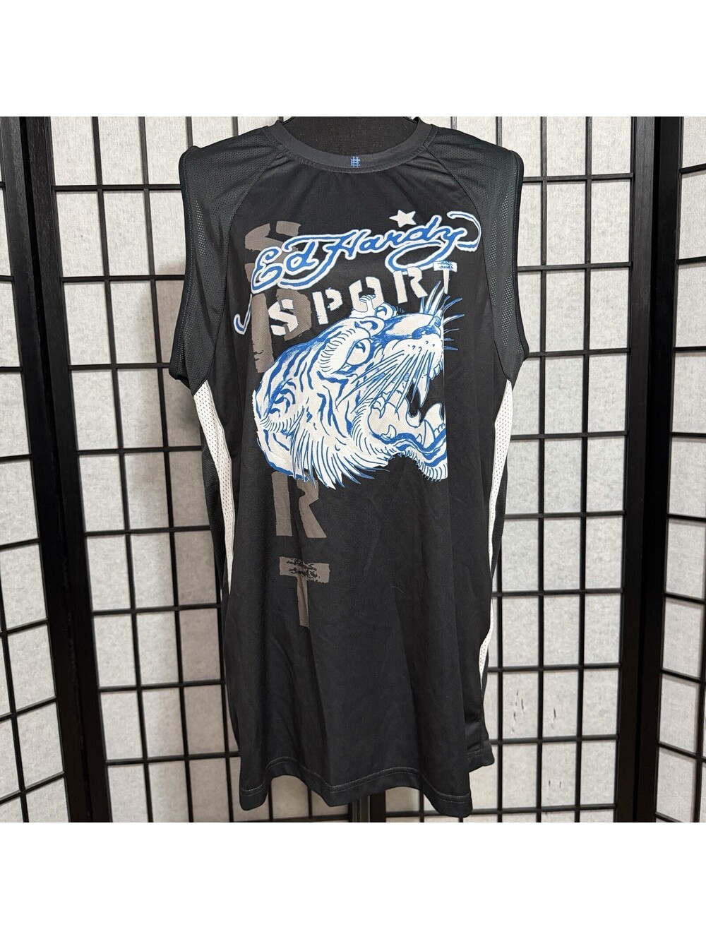 Ed Hardy Sport Tiger Graphic Mesh Basketball Jersey Tank 3XL